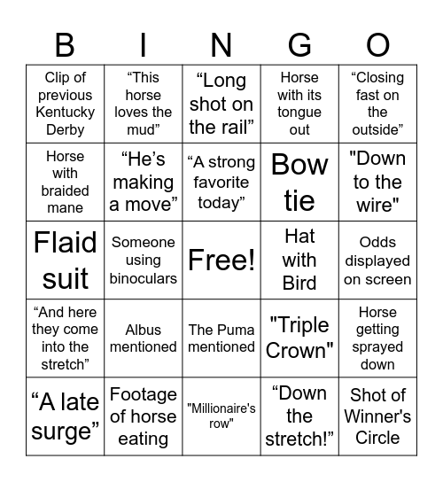 Derby Bingo Card