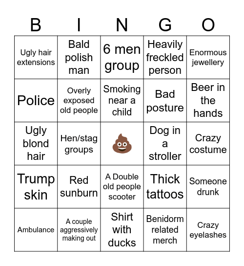 Benidorm bingo Card