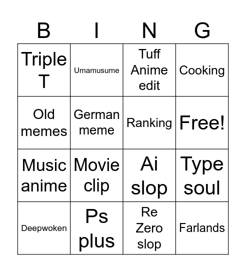 TikTok Bingo Card