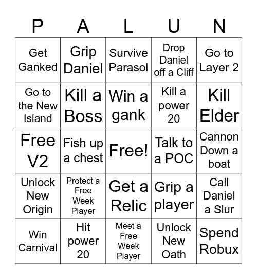 Deepwoken PALUN Card Bingo Card