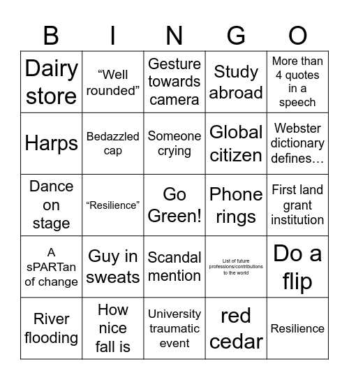 MSU Graduation Bingo Card