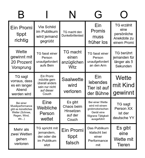 Popkultur Plusquamperfekt - Wetten, dass Bingo Card