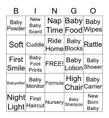 Baby Shower Bingo Card