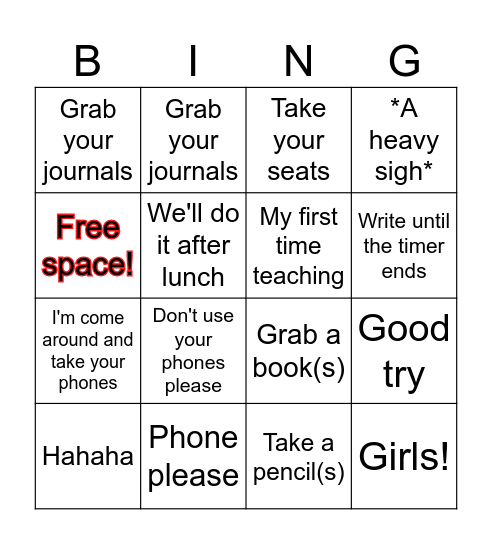 Teacher words bingo Card