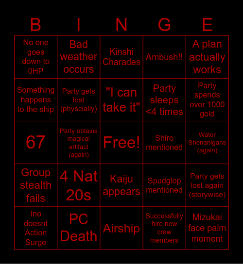 DND Marathon Session Bingo Card