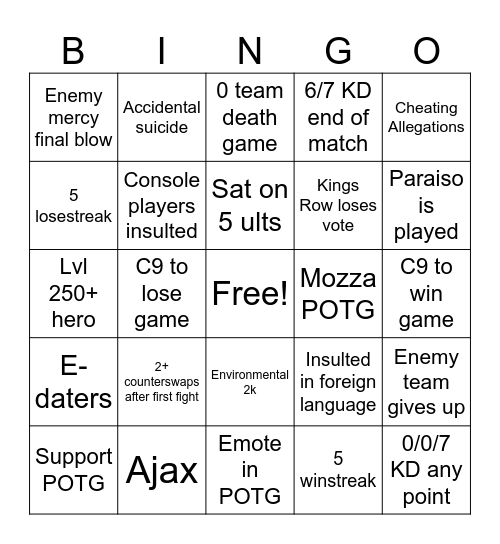 Maximillian's Drunkwatch Bingo Card