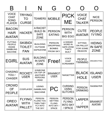FTAP ROBLOX BINGO Card