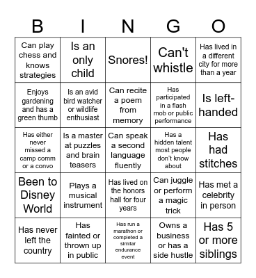 Find Someone Who Bingo Card