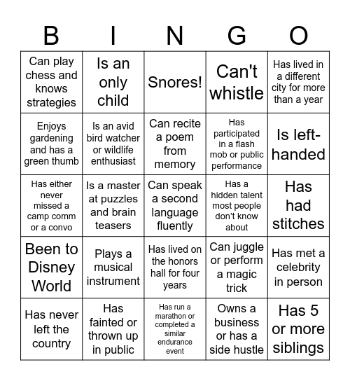Find Someone Who Bingo Card