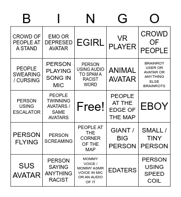 ROBLOX MIC UP BINGO CARD Bingo Card