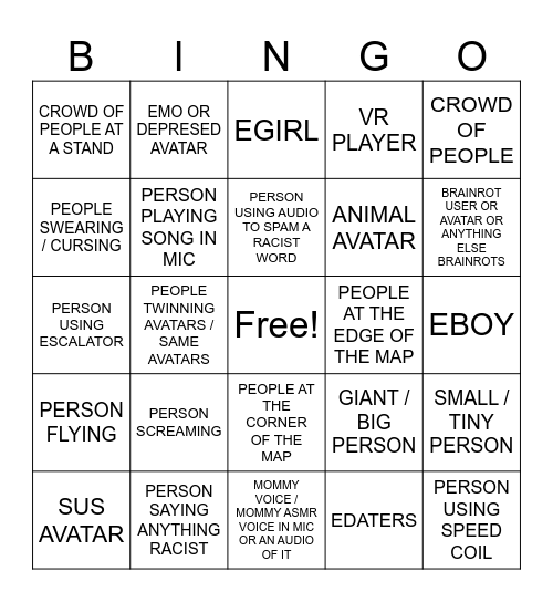 ROBLOX MIC UP BINGO CARD Bingo Card