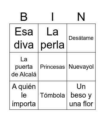 Bingo Musical Bingo Card