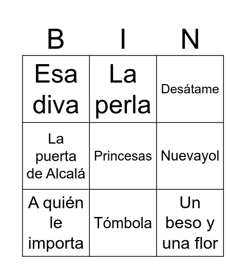 Bingo Musical Bingo Card