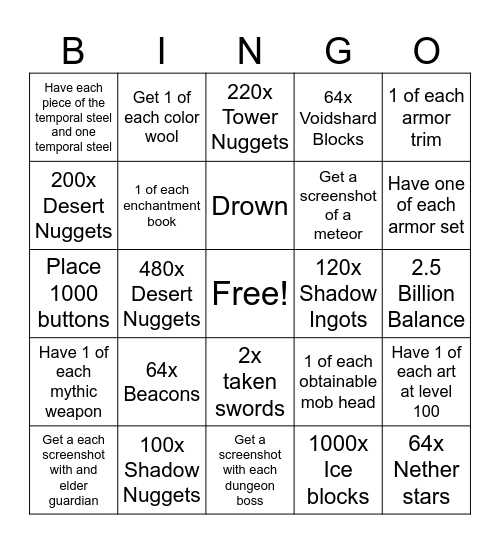 Taken Bingo Card