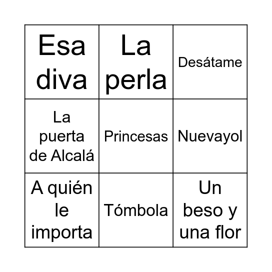Bingo Musical Bingo Card