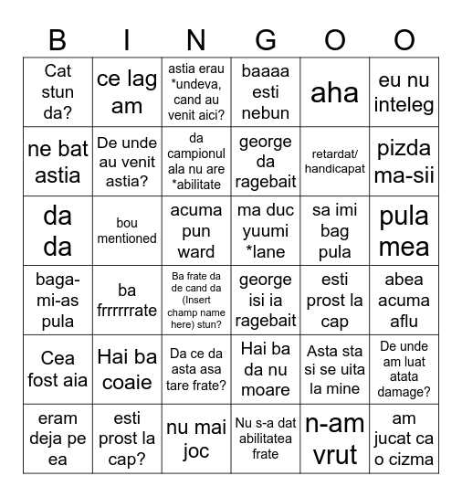 Ce va zice george Bingo Card