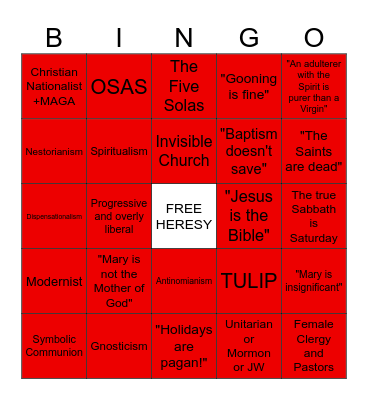 X Heresy Compilation Bingo Card
