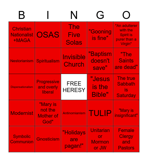 X Heresy Compilation Bingo Card