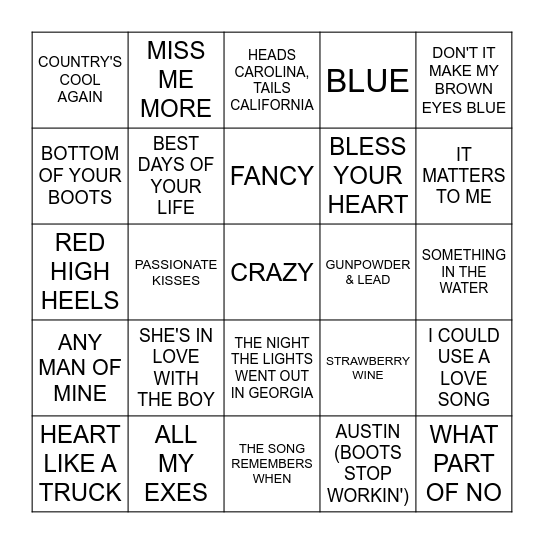 COWGIRLS Bingo Card