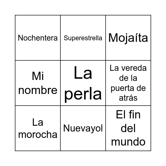 Bingo Musical Bingo Card