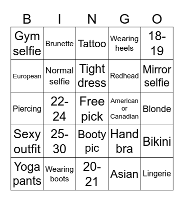 Naughty Bingo Card