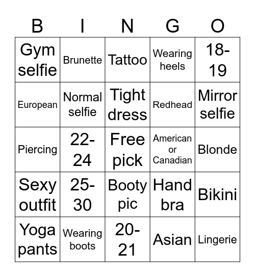 Naughty Bingo Card