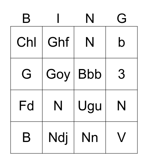 Untitled Bingo Card