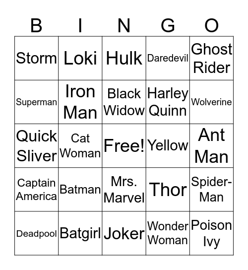 Batman Bingo Card
