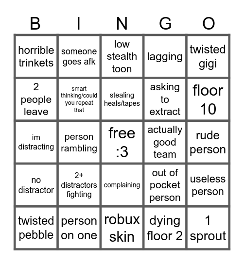 BISKITS MATCHMAKING BINGO!!1 Bingo Card