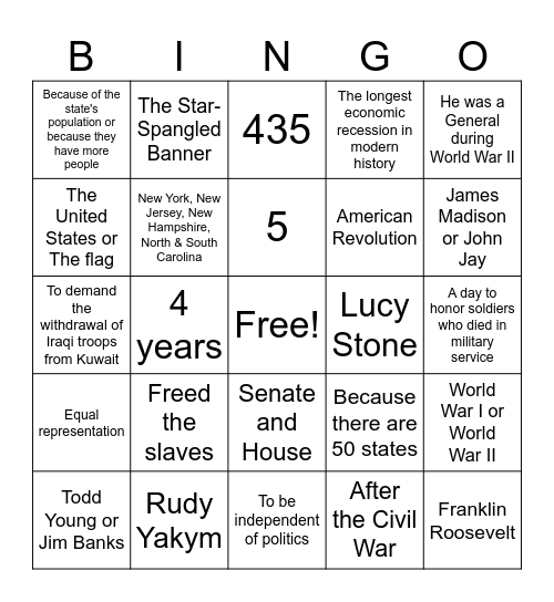 128 Q Bingo Card