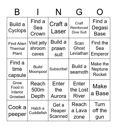 Subnautica Bingo Card