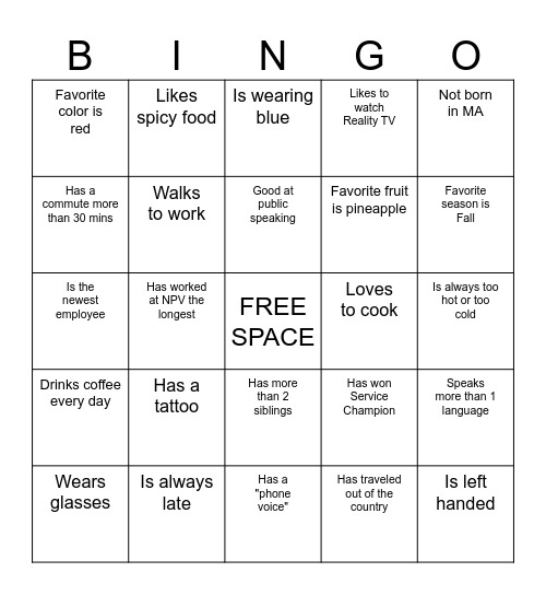 Raffle Bingo: Find Someone Who... Bingo Card