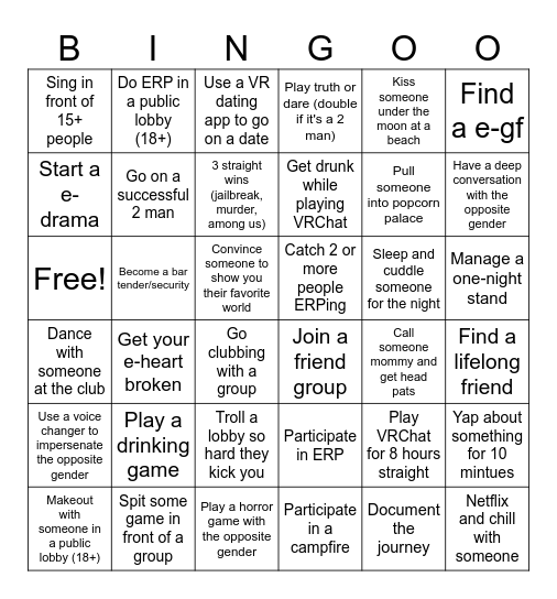 VRChat Bingo Card