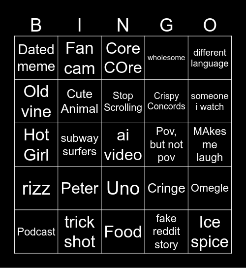 Tiktok Bingo Card