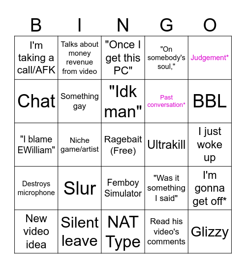 Kam Bingo Card