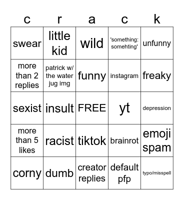 cooked comments Bingo Card