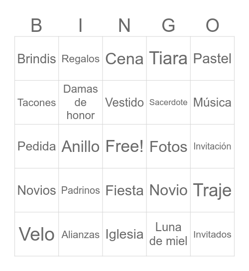 Wedding Bingo Card