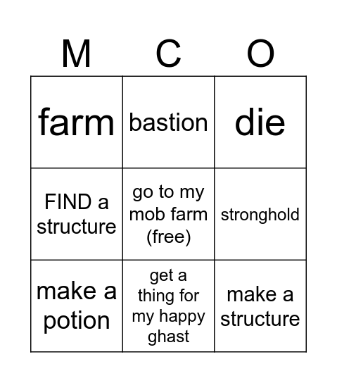 MINECRAFTIO Bingo Card