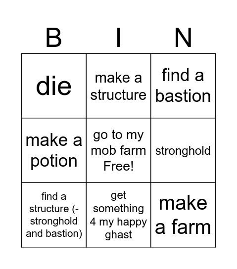 Untitled Bingo Card