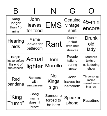Bruce Show Bingo Card
