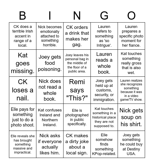 2026 Trip Bingo Card