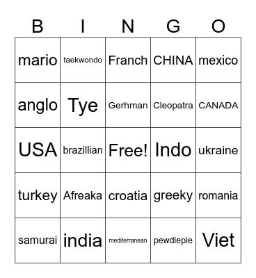 Food adventure Bingo Card