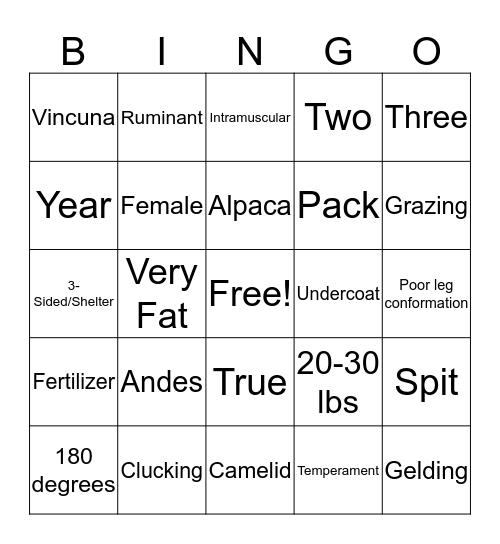 LAMA BINGO Card