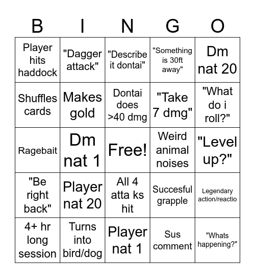 Dndingo Bingo Card