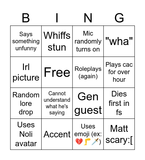 Matt Bingo Card