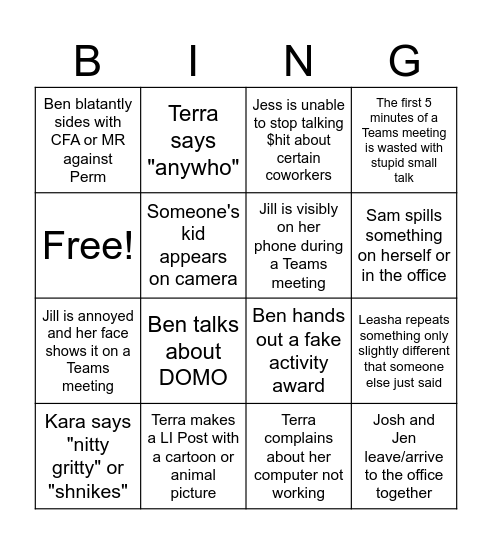 Robert Half Bingo Card