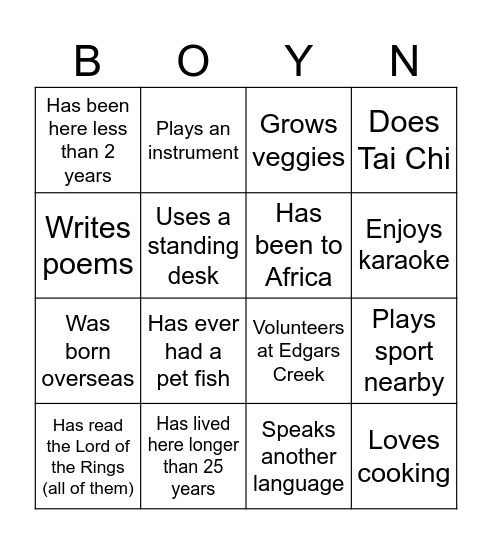 Find someone who... Bingo Card