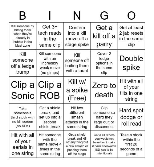Ultimate Clip Challenge Bingo Card