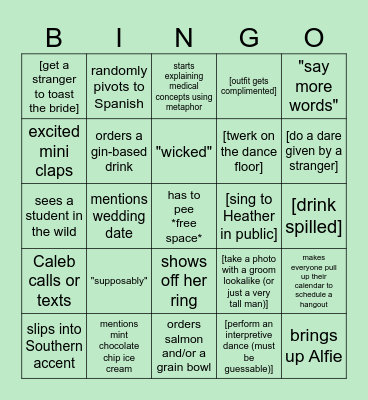 Heather's bachelorette bingo!!! Bingo Card