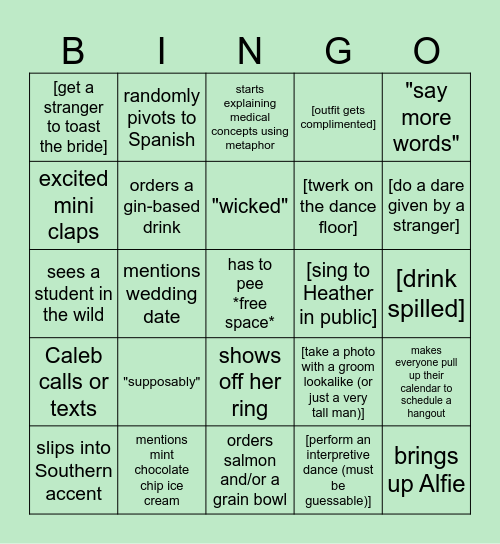 Heather's bachelorette bingo!!! Bingo Card